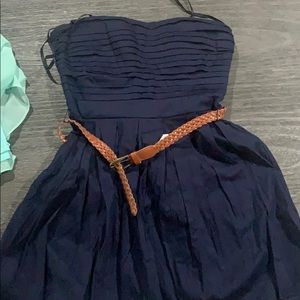 Strapless blue dress with attached belt